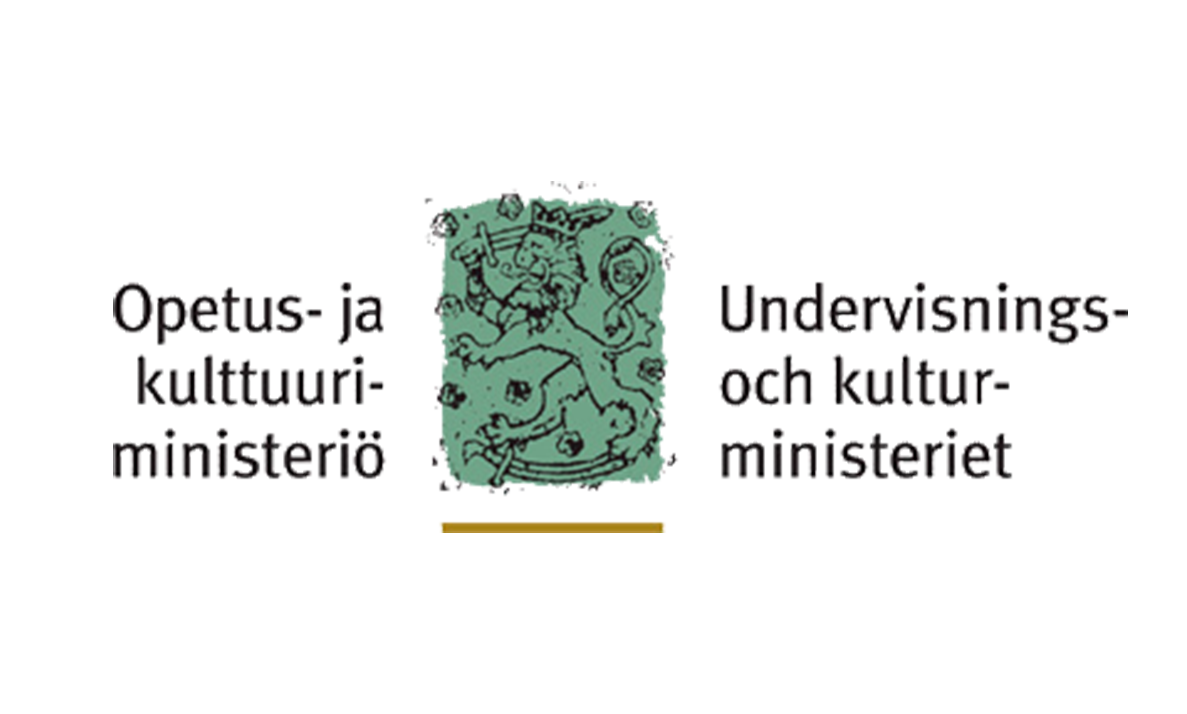 Opetus - ja kulttuuriministeriön leijonallinen logo suomeksi sekä ruotsiksi